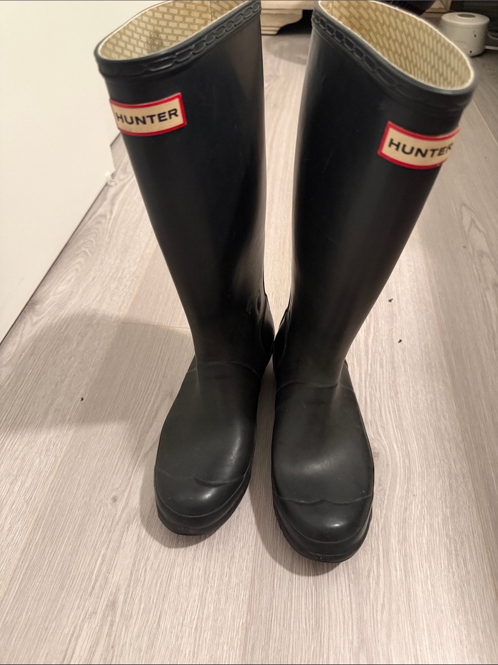 Hunter Tall Black Rubber Rain Boots with Red Logo Trim